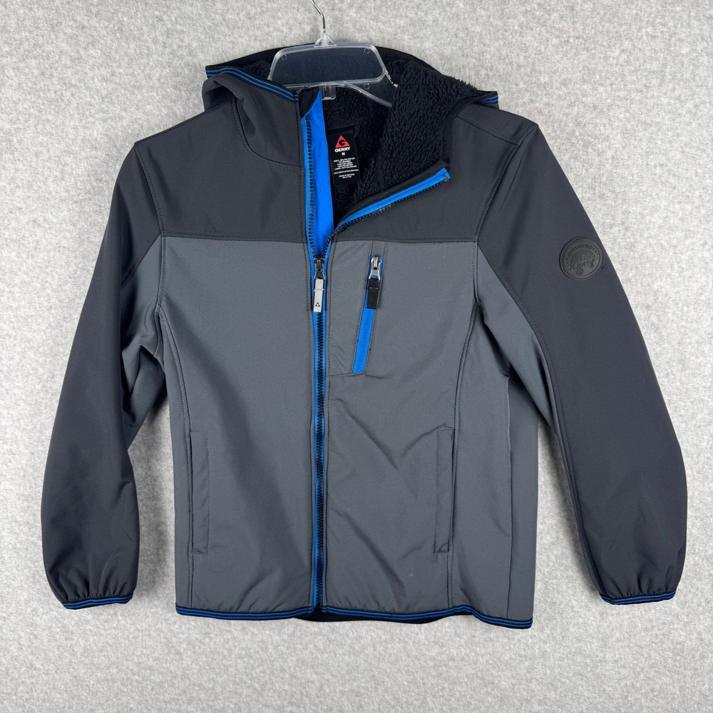 Gerry Boys Softshell Hooded Jacket Grey Blue Faux Fur Lined Size Medium M